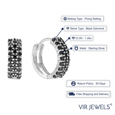 Vir Jewels 1 Cttw Black Diamond Hoop Earrings .925 Sterling Silver 54 Stone Dangle 1/2 Inch In White