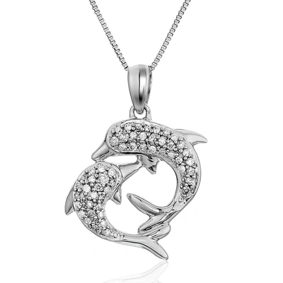 Shop Vir Jewels 1/6 Cttw Diamond Dolphin Pendant Necklace 14k White Gold With 18 Inch Chain In Silver
