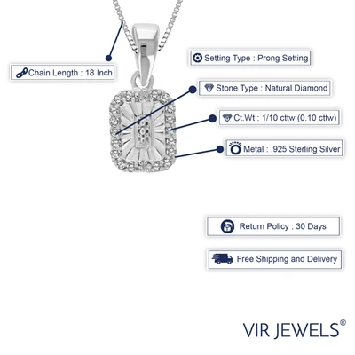 Vir Jewels 1/10 Cttw Diamond Pendant Necklace .925 Sterling Silver 18 Inch Chain Rectangle In Silver