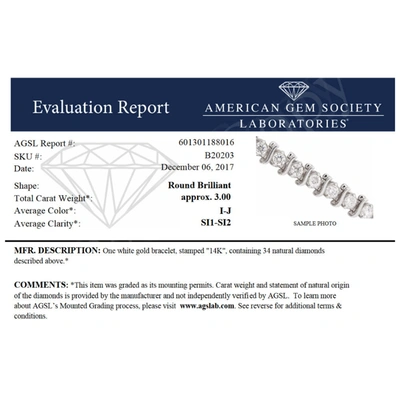 Vir Jewels 3 Cttw Si1-si2 Certified Diamond Bracelet 14k White Gold I-j Round S-link 7 Inch In Silver
