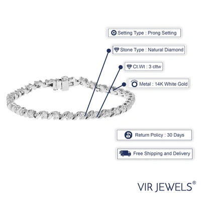 Vir Jewels 3 Cttw Si1-si2 Certified Diamond Bracelet 14k White Gold I-j Round S-link 7 Inch In Silver