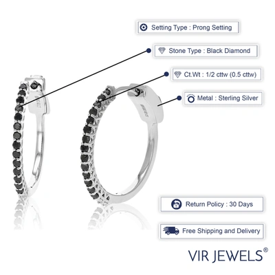 Vir Jewels 1/2 Cttw Black Diamond Hoop Earrings .925 Sterling Silver Prong Set 3/4 Inch In Black