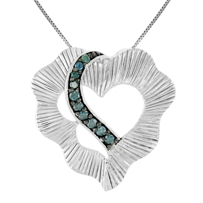 Vir Jewels 1/5 Cttw Blue Diamond Heart Pendant Necklace .925 Sterling Silver With Chain In White