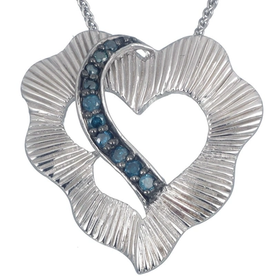 Vir Jewels 1/5 Cttw Blue Diamond Heart Pendant Necklace .925 Sterling Silver With Chain In White