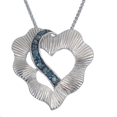 Vir Jewels 1/5 Cttw Blue Diamond Heart Pendant Necklace .925 Sterling Silver With Chain In White