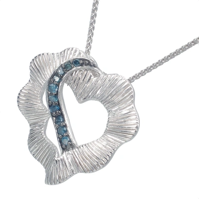 Vir Jewels 1/5 Cttw Blue Diamond Heart Pendant Necklace .925 Sterling Silver With Chain In White