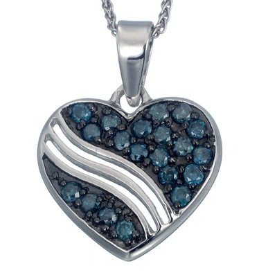 Vir Jewels 1/2 Cttw Blue Diamond Heart Pendant Necklace .925 Sterling Silver With Chain In Silver