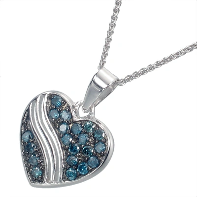 Vir Jewels 1/2 Cttw Blue Diamond Heart Pendant Necklace .925 Sterling Silver With Chain In Silver