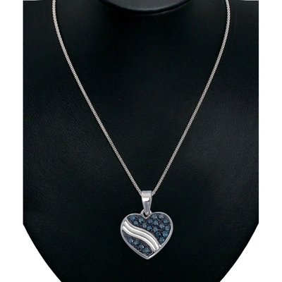 Vir Jewels 1/2 Cttw Blue Diamond Heart Pendant Necklace .925 Sterling Silver With Chain In Silver