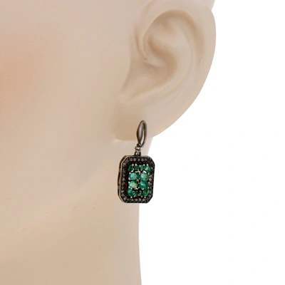 Shop Bavna Sterling Silver, Emerald 2.94ct. Tw. And Diamond 0.84ct. Tw. Drop Earrings In Green