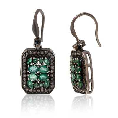 Shop Bavna Sterling Silver, Emerald 2.94ct. Tw. And Diamond 0.84ct. Tw. Drop Earrings In Green