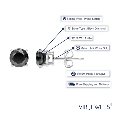 Vir Jewels 1.50 Cttw Black Diamond Stud Earrings 14k White Gold Round Push Backs 4 Prong Basket In Silver