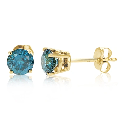 Vir Jewels 1 Cttw Blue Diamond Stud Earrings 14k Yellow Gold Round Shape With Push Backs