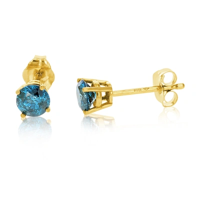 Vir Jewels 1 Cttw Blue Diamond Stud Earrings 14k Yellow Gold Round Shape With Push Backs