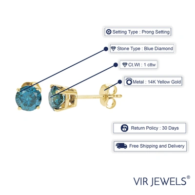Vir Jewels 1 Cttw Blue Diamond Stud Earrings 14k Yellow Gold Round Shape With Push Backs