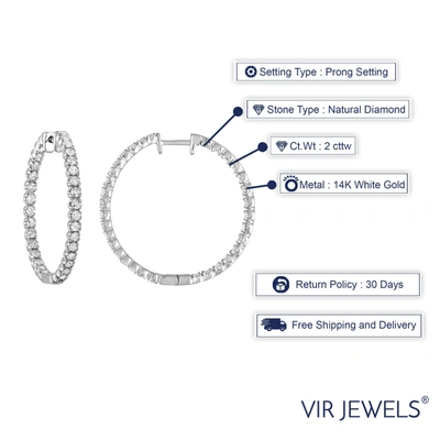 Vir Jewels 2 Cttw Lab Grown Diamond Inside Out Hoop Earrings 14k White Gold Round Prong 1.25 Inch In Silver
