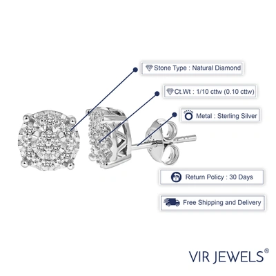 Vir Jewels 1/10 Cttw Diamond Stud Earrings In .925 Sterling Silver Push Backs Round Shape In Silver