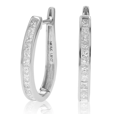 Vir Jewels 1.50 Cttw Princess Cut Diamond Hoop Earrings 14k White Gold Channel Set 1 Inch In Silver