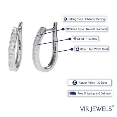Vir Jewels 1.50 Cttw Princess Cut Diamond Hoop Earrings 14k White Gold Channel Set 1 Inch In Silver