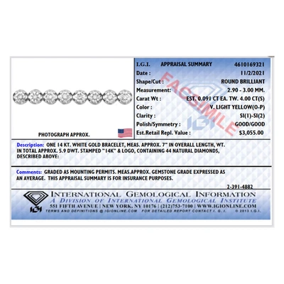 Vir Jewels 4 Cttw I1-i2 Clarity Diamond Bracelet 14k White Gold Tennis Round Prong 7 Inch In Silver
