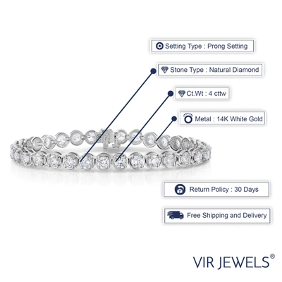 Vir Jewels 4 Cttw I1-i2 Clarity Diamond Bracelet 14k White Gold Tennis Round Prong 7 Inch In Silver