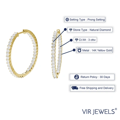 Vir Jewels 3 Cttw Princess Cut Diamond Inside Out Hoop Earrings 14k Yellow Gold Prong 1 Inch In Silver