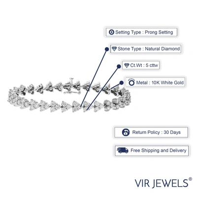 Vir Jewels 5 Cttw Diamond 3 Stone Cluster Bracelet 10k White Gold Round Prong Set 7 Inch In Silver