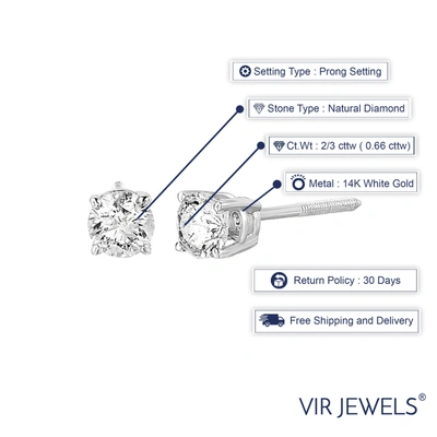 Shop Vir Jewels 2/3 Cttw Si2-i1 Certified Diamond Stud Earrings 14k White Gold Round Screw Backs In Silver
