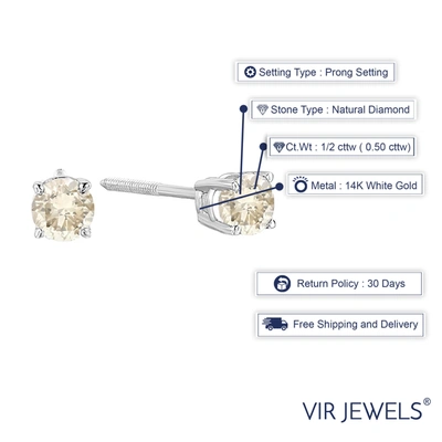 Vir Jewels 1/2 Cttw Champagne Diamond Stud Earrings 14k White Gold Round With Screw Backs In Silver