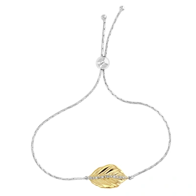 Vir Jewels 1/20 Cttw Diamond Bolo Bracelet Yellow Gold Plated Over Sterling Silver Leaf In Silver
