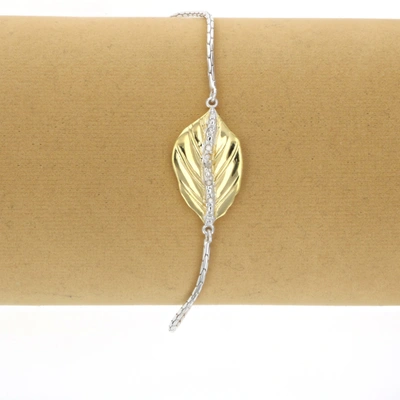 Vir Jewels 1/20 Cttw Diamond Bolo Bracelet Yellow Gold Plated Over Sterling Silver Leaf In Silver