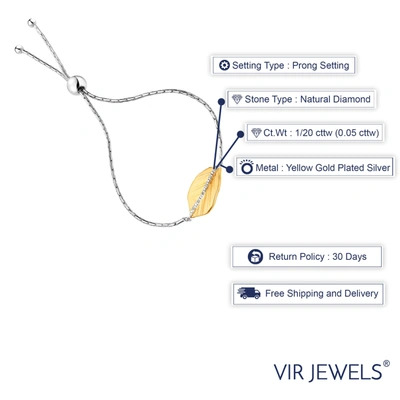 Vir Jewels 1/20 Cttw Diamond Bolo Bracelet Yellow Gold Plated Over Sterling Silver Leaf In Silver