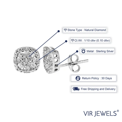 Vir Jewels 1/10 Cttw Diamond Earrings In .925 Sterling Silver Push Backs Cushion Shape In Silver
