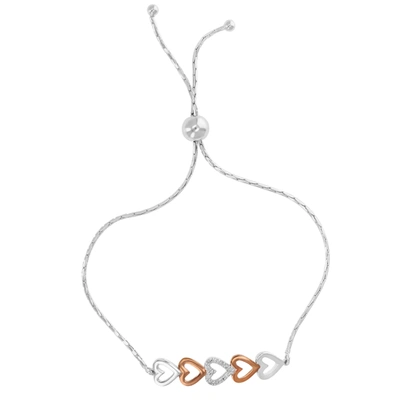 Vir Jewels 1/10 Cttw Diamond Bolo Bracelet Rose Gold Plated Over .925 Sterling Silver Heart In Silver
