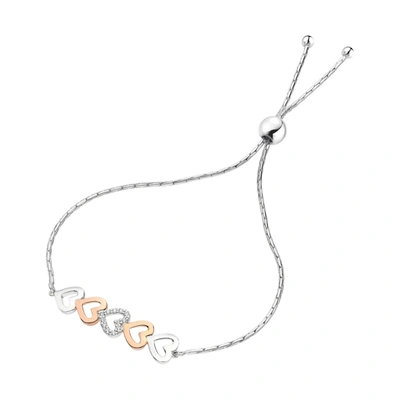Vir Jewels 1/10 Cttw Diamond Bolo Bracelet Rose Gold Plated Over .925 Sterling Silver Heart In Silver