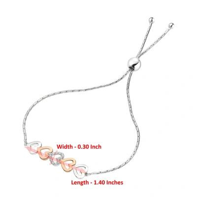 Vir Jewels 1/10 Cttw Diamond Bolo Bracelet Rose Gold Plated Over .925 Sterling Silver Heart In Silver