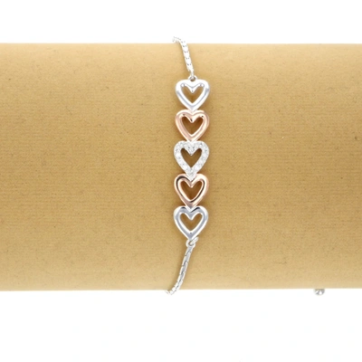 Vir Jewels 1/10 Cttw Diamond Bolo Bracelet Rose Gold Plated Over .925 Sterling Silver Heart In Silver