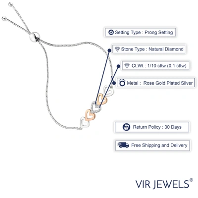Vir Jewels 1/10 Cttw Diamond Bolo Bracelet Rose Gold Plated Over .925 Sterling Silver Heart In Silver