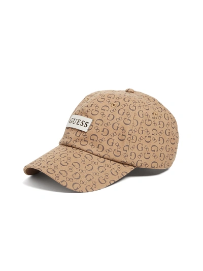 Shop Guess Factory Allover Logo Baseball Hat In Brown