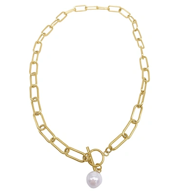 Shop Adornia Paper Clip Toggle Necklace With Pearl Gold In White