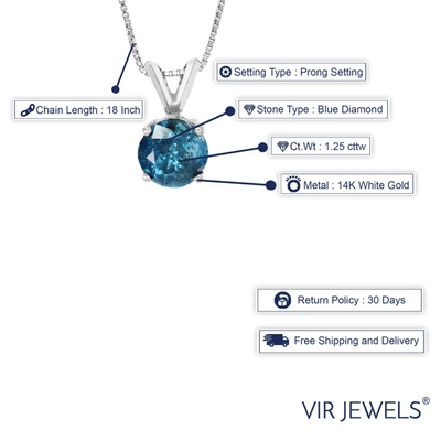 Vir Jewels 1.25 Cttw Blue Diamond Solitaire Pendant Necklace 14k White Gold Round And Chain