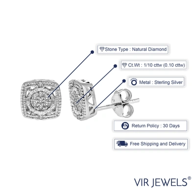 Vir Jewels 1/10 Cttw Diamond Earrings In .925 Sterling Silver Push Backs Square Shape In Silver