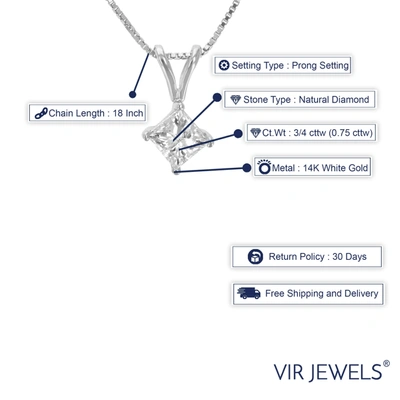 Vir Jewels 3/4 Cttw Diamond Solitaire Pendant Necklace 14k White Gold Princess With Chain In Silver