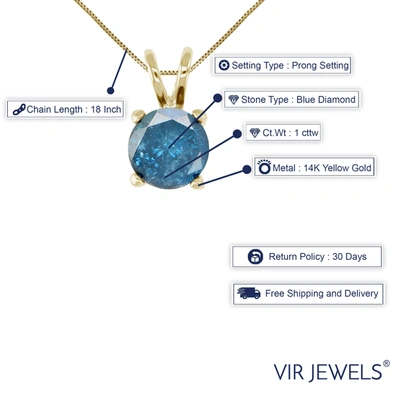 Vir Jewels 1 Cttw Blue Diamond Solitaire Pendant Necklace 14k Yellow Gold Round With Chain