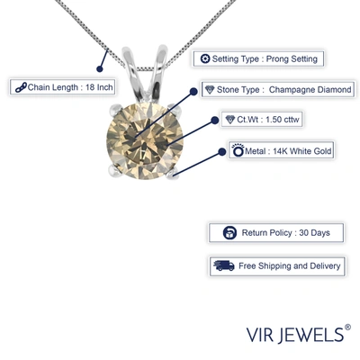Vir Jewels 1.50 Cttw Champagne Diamond Solitaire Pendant 14k White Gold Round With Chain In Beige