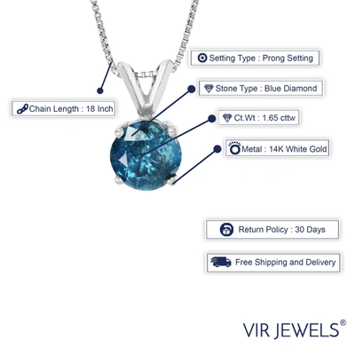 Vir Jewels 1.65 Cttw Blue Diamond Solitaire Pendant Necklace 14k White Gold Round And Chain