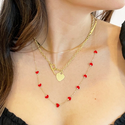 Shop The Lovery Coral Heart Station Necklace In Red