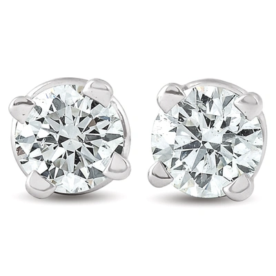 Pompeii3 1/3ct T. W. Round Cut Natural Diamond Screw Back Studs 14k White Gold In Silver