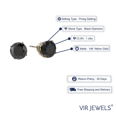 Vir Jewels 1.50 Cttw Black Diamond Stud Earrings 14k Yellow Gold Round Push Backs 4 Prong Basket In Black