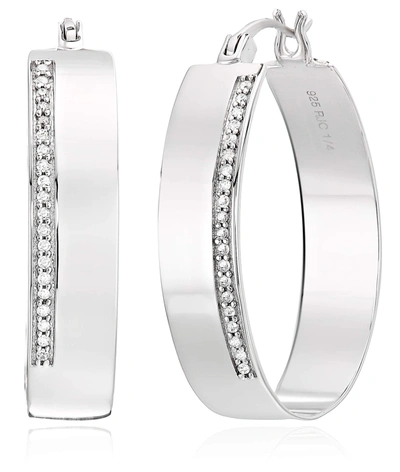 Vir Jewels 1/4 Cttw Diamond Hoop Earrings .925 Sterling Silver With Rhodium Round 1.50 Inch In Silver
